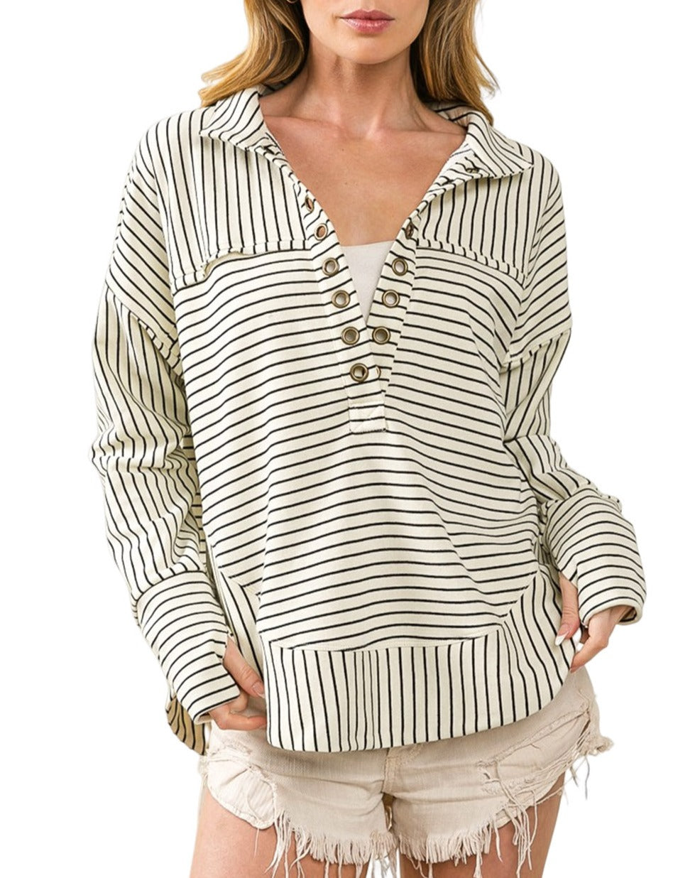 Stripe Thumbhole Long Sleeve Top