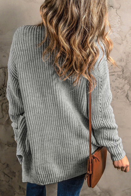 Open Front Pocketed Sweater Cardigan