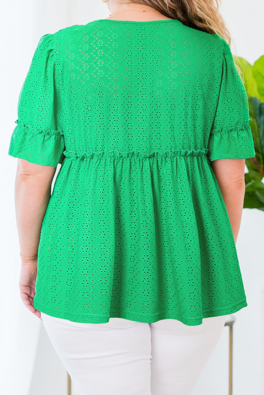 Plus Size Textured Short Sleeve Blouse