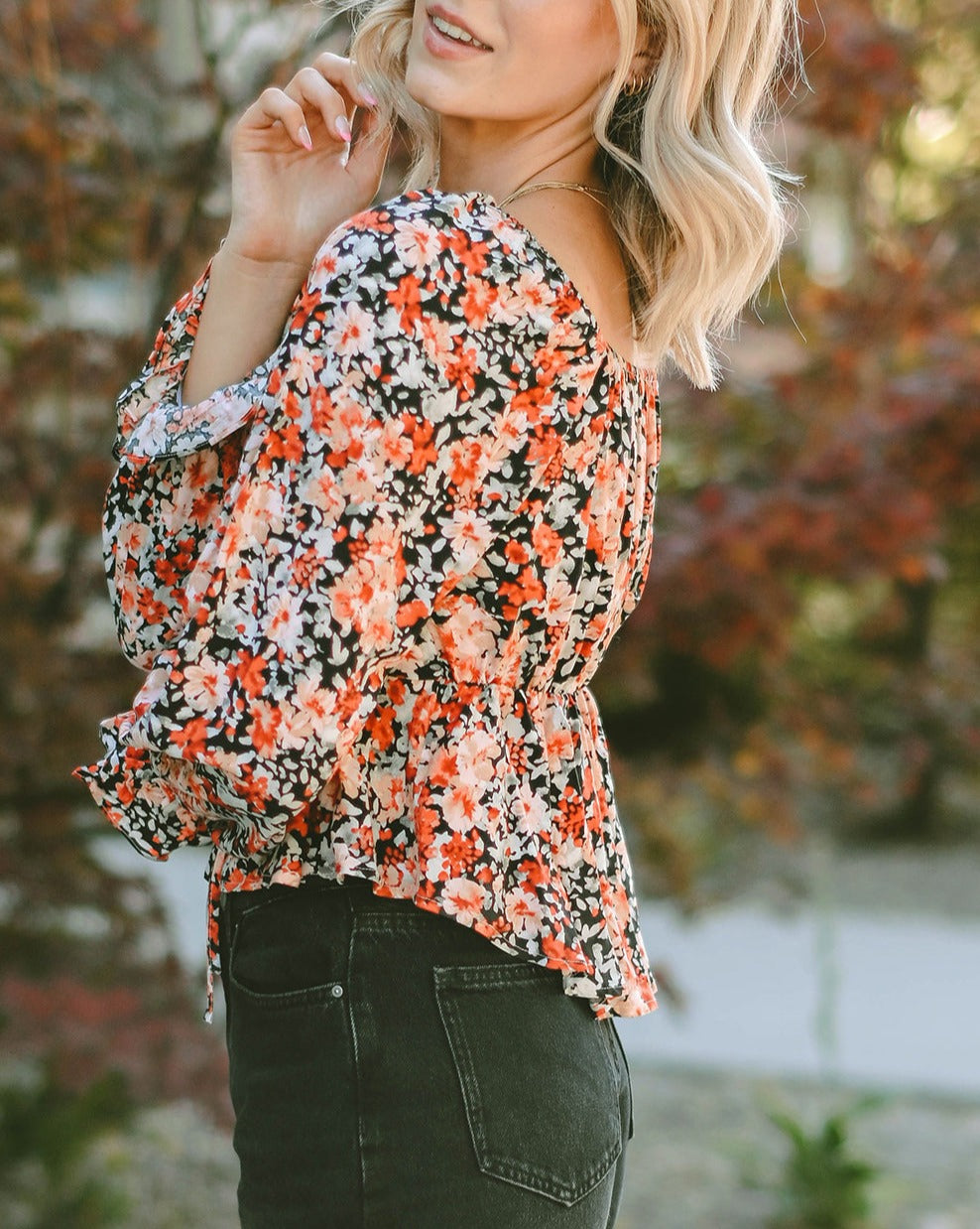 Floral Sweetheart Puff Sleeve Blouse