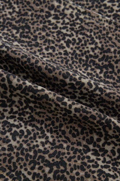 Leopard Denim Button Front Vest