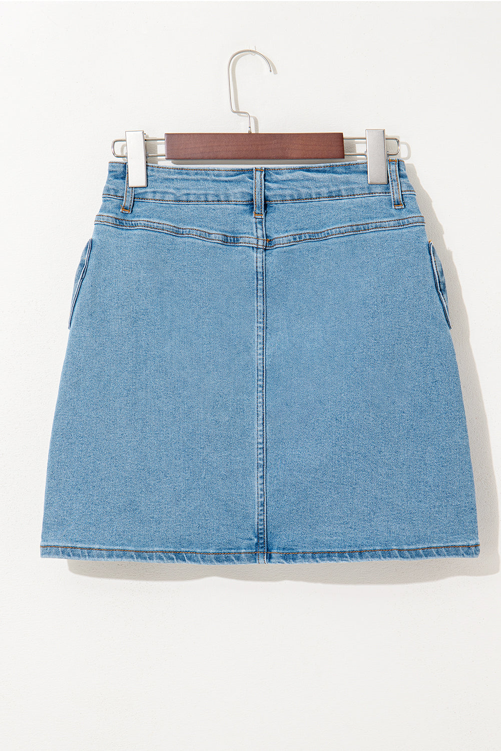 Acid Wash Denim Bow Pocket High Waist Skirt
