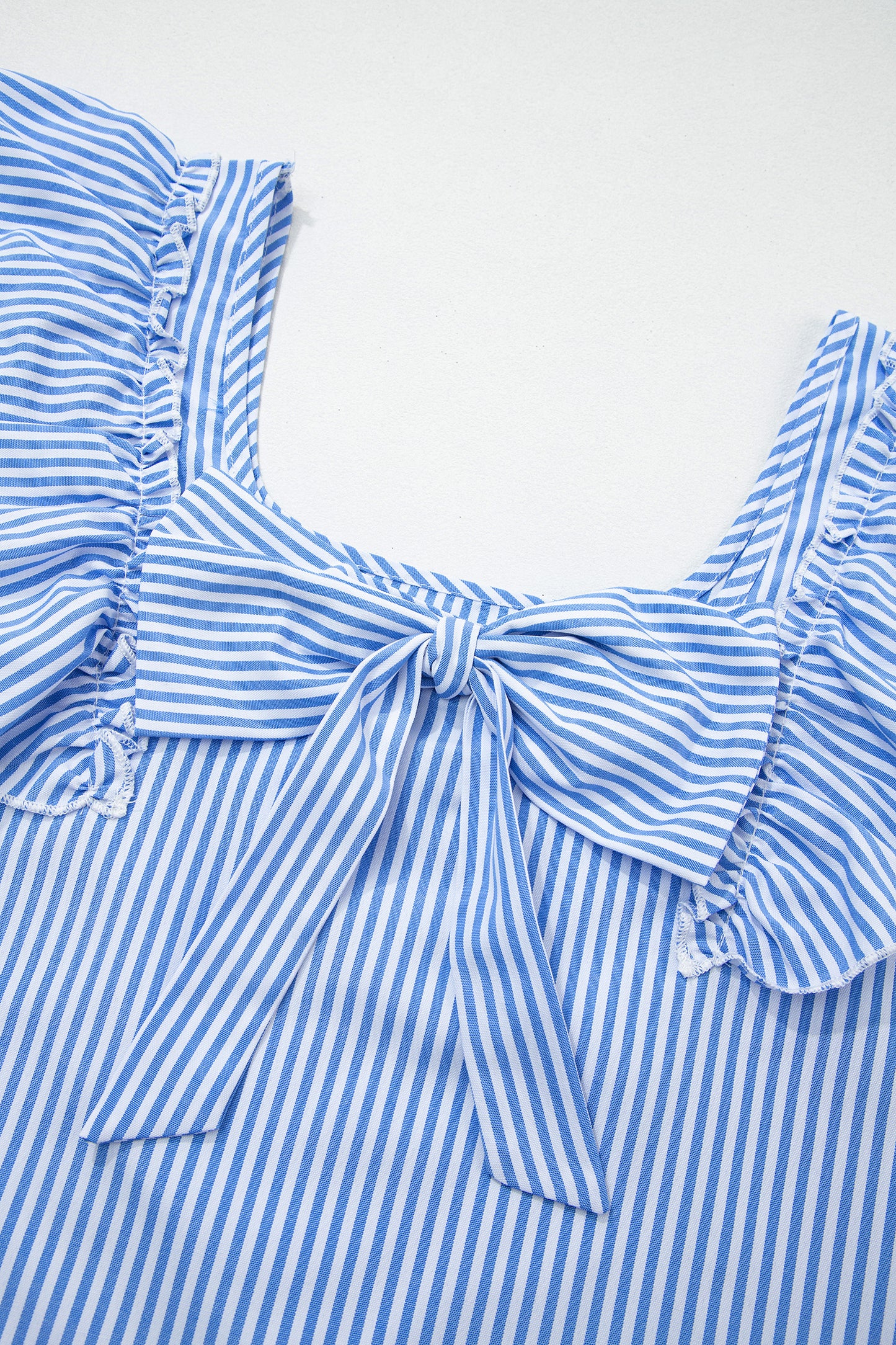 Stripe Bow Square Neck Ruffle Sleeve Blouse