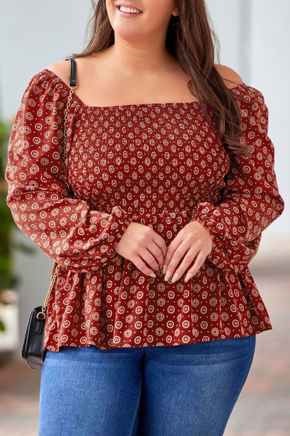 Plus Size Floral Square Neck Peplum Top