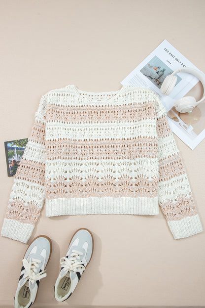 Colorblock Hollow-Out Drop Shoulder Sweater