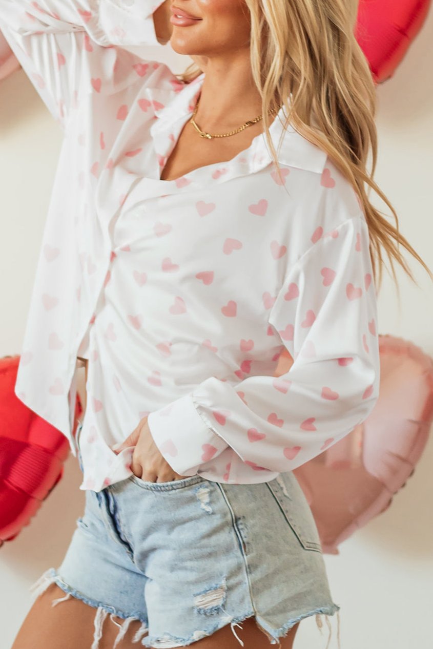 Heart Puff Sleeve Buttoned Shirt