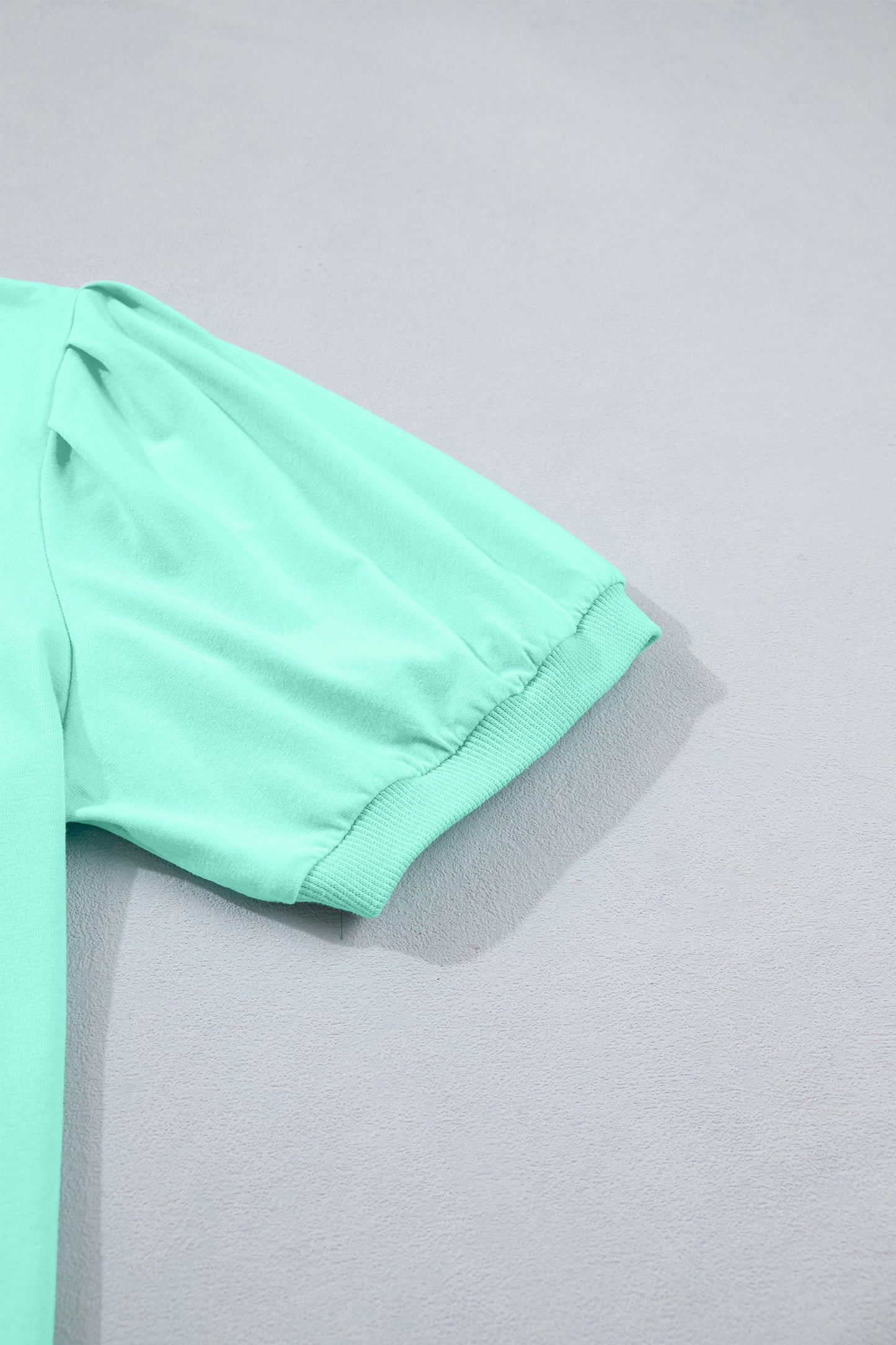 Solid V-Neck Short Puff Sleeve Blouse