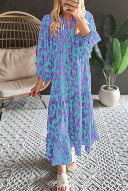 Abstract Puff Sleeve Maxi Dress