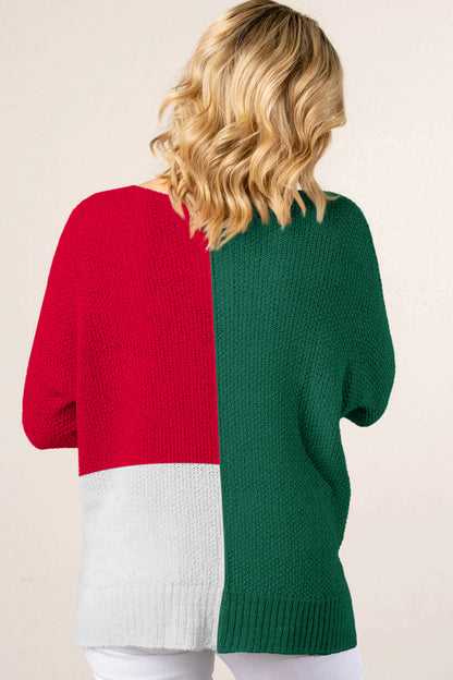 Colorblock Knit V-Neck Sweater