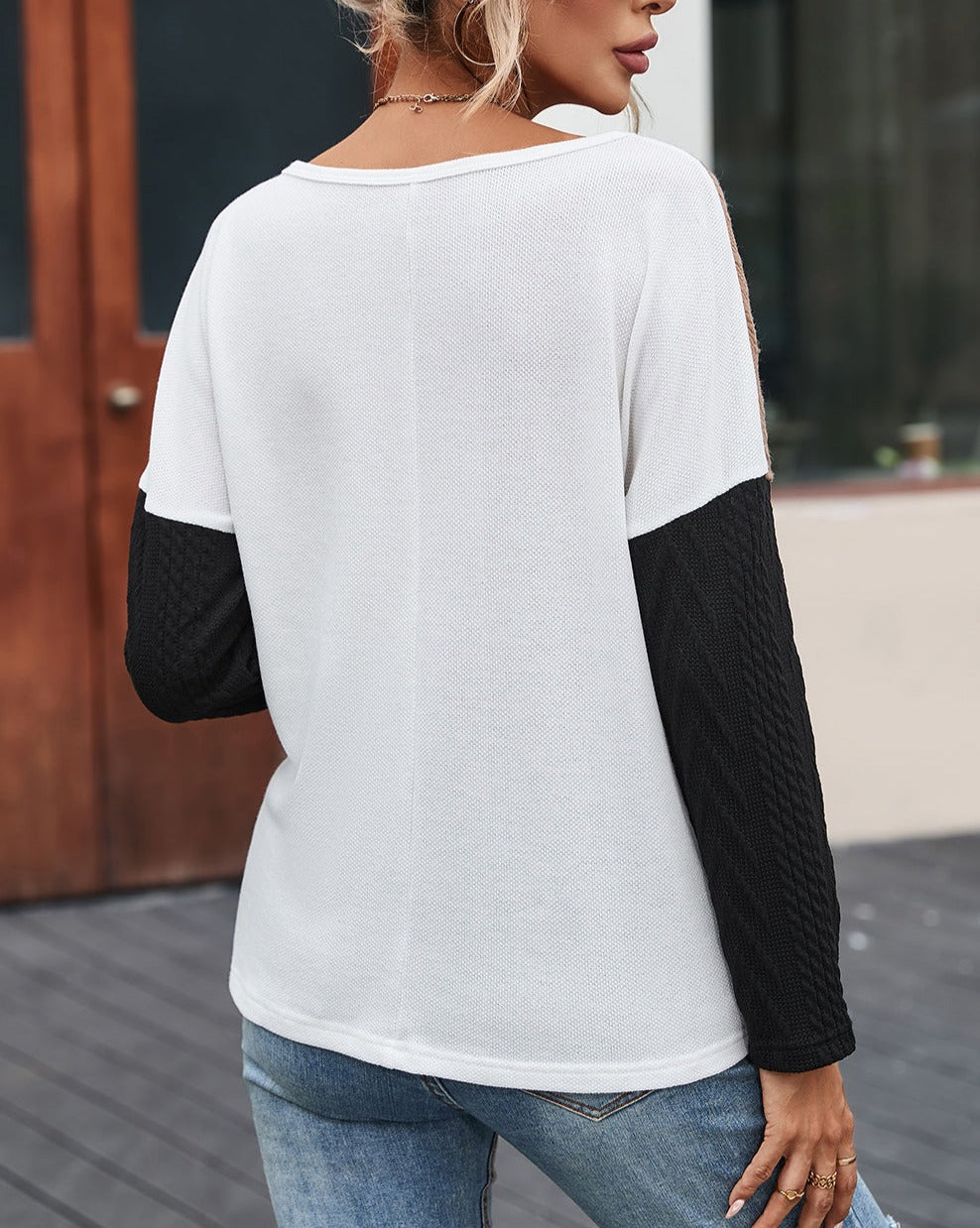 Colorblock Long Sleeve Pocketed Top