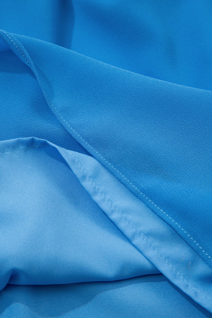 Solid Collared V-Neck Elastic Waist Sleeveless Dress