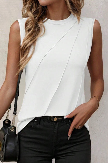 Pleated Crewneck Tank Top