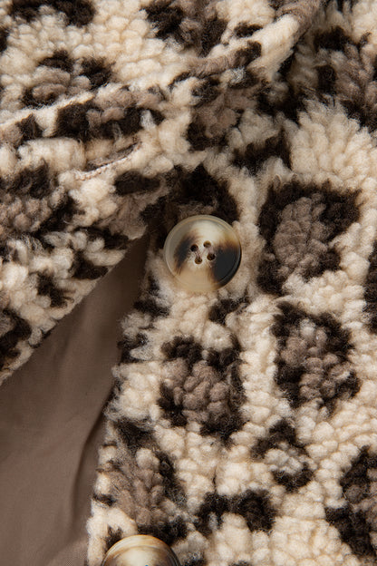 Leopard Sherpa Patchwork Flap Pocket Buttoned Jacket