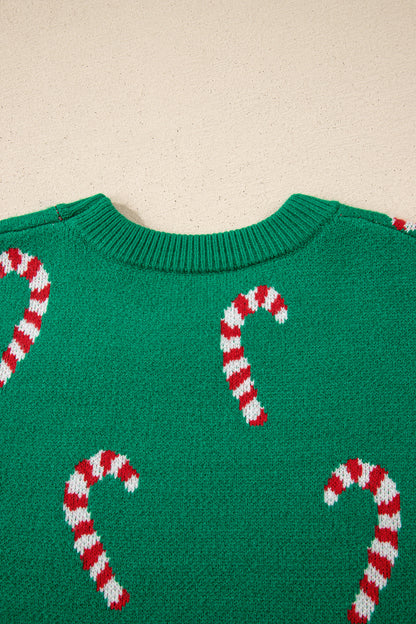 Christmas Candy Cane Drop Shoulder Sweater