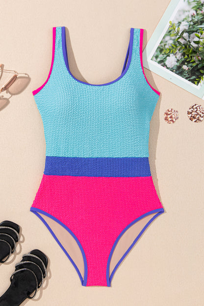Colorblock Textured Patchwork One-Piece Swimsuit