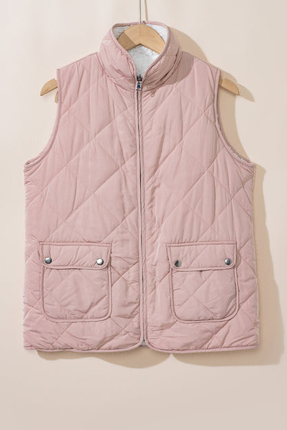 Solid Fleece Lined Quilted Vest Coat