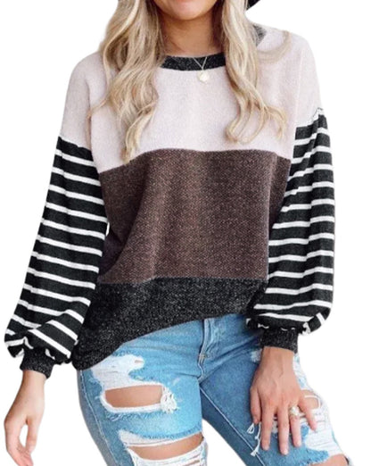 Colorblock Stripe Puff Sleeve Pullover