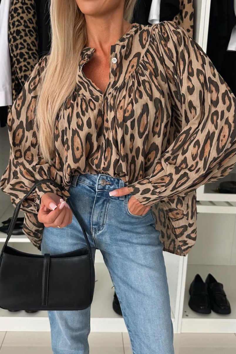 Leopard Balloon Sleeve Buttoned Shirt