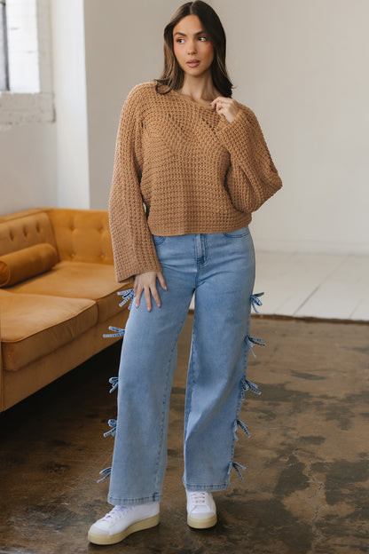 Hollowed Knit Wide Sleeve Pullover Sweater