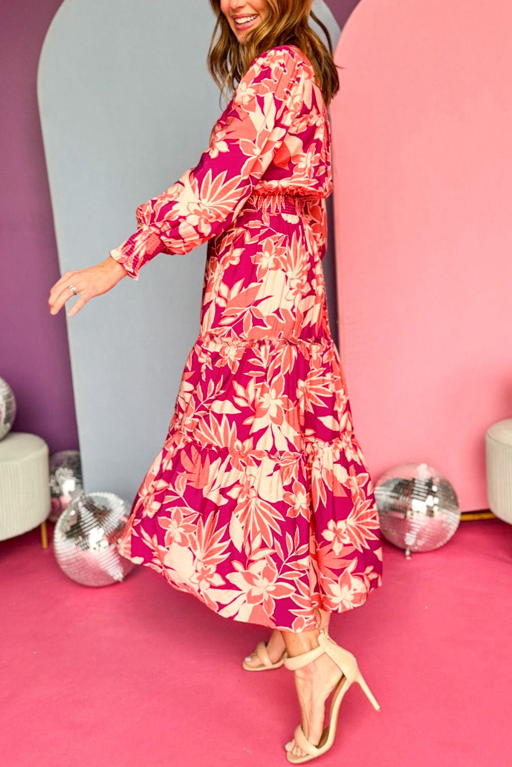 Floral Buttoned Smocked Maxi Dress