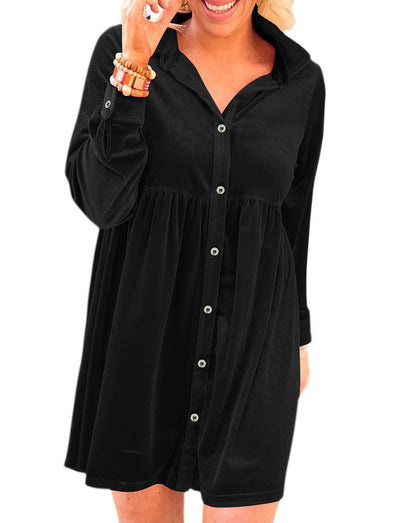 Velvet Long Sleeve Shirt Dress