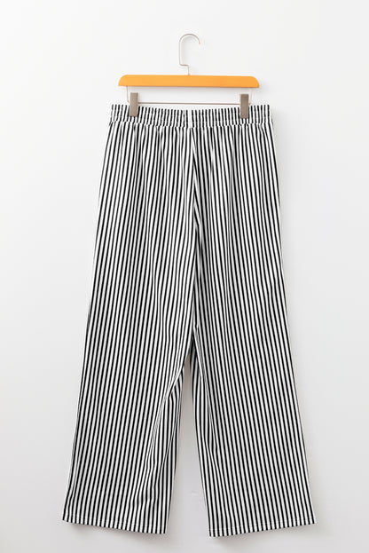 Stripe Pocketed Elastic High Waist Pants