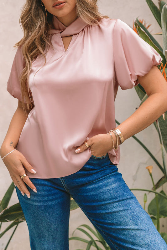 Satin Twist Short Sleeve Blouse