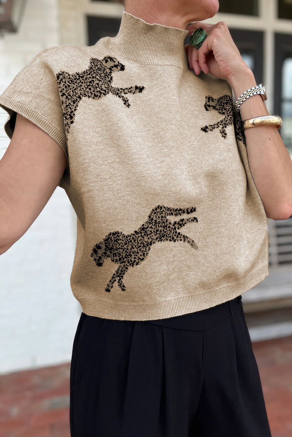 Cheetah Short Sleeve Turtleneck Sweater