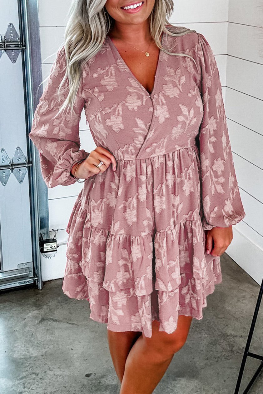 Plus Size Floral V-Neck Ruffle Dress