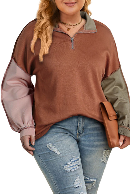 Plus Size Colorblock Reverse Seam Sweatshirt