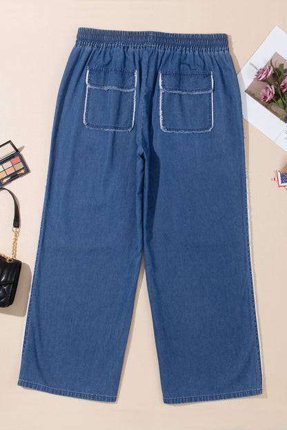 Plus Size Denim Chambray Pocketed Pants