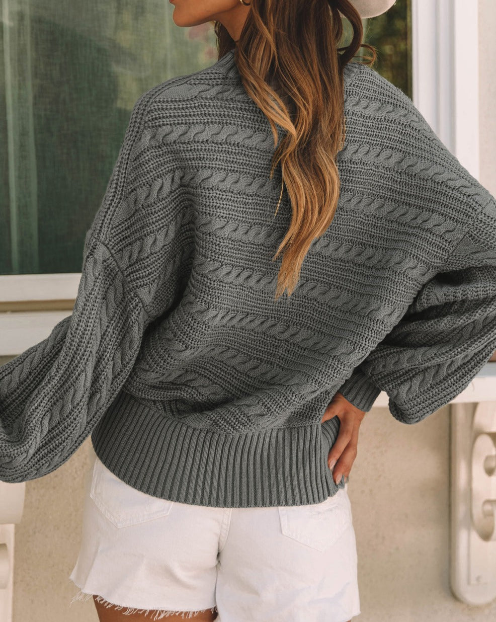 Cable Knit Mock Neck Sweater