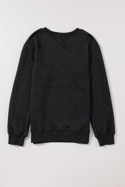 Embroidered Patch Cable Knit Pullover Sweatshirt