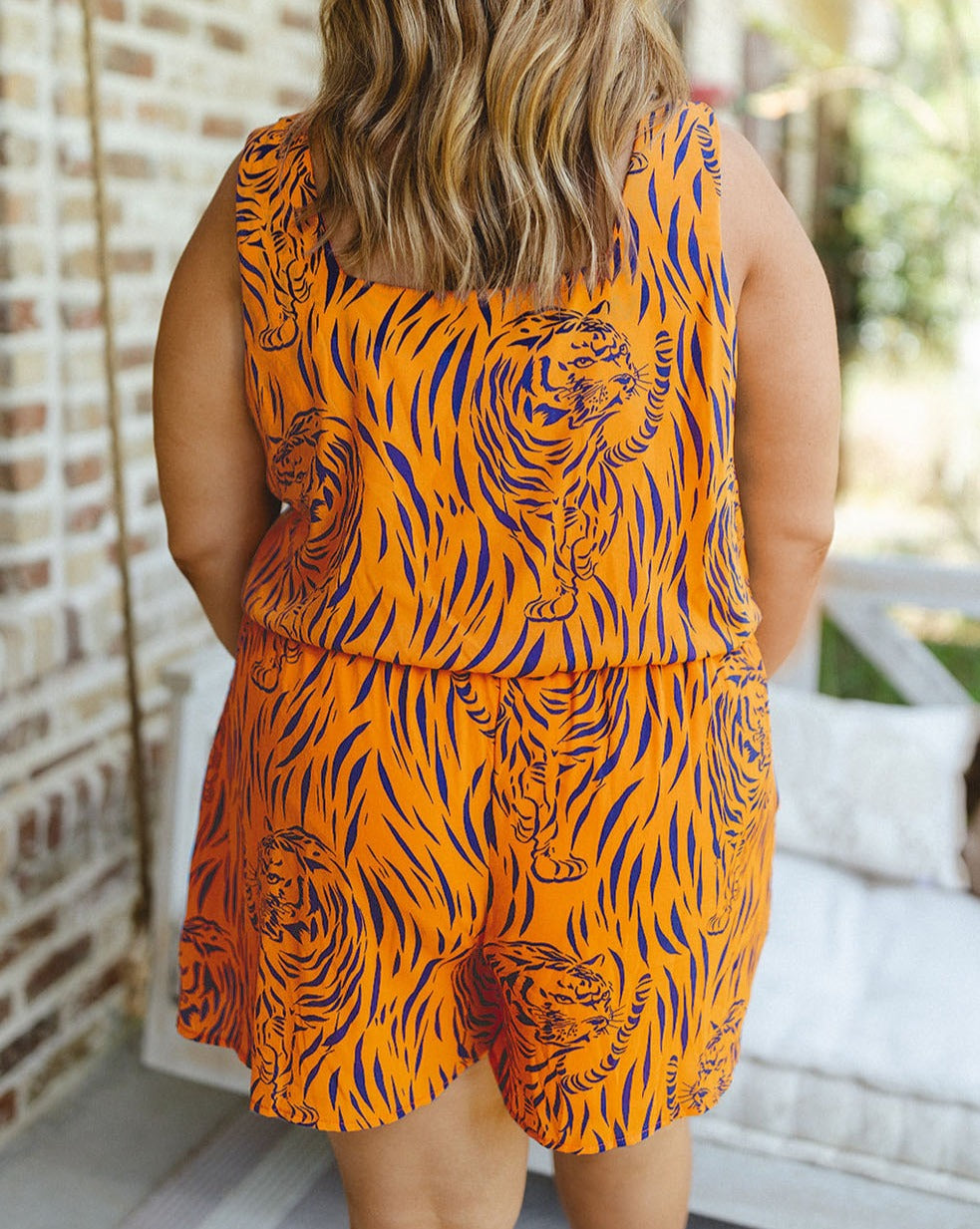 Tiger Sleeveless V-Neck Romper Plus Size