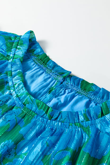 Floral Ruffle Sleeve Keyhole Back Blouse