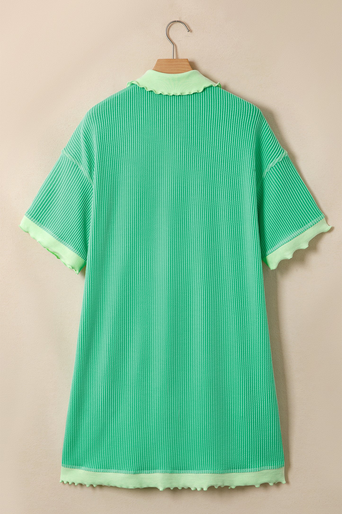 Colorblock Corded Knit Oversized Polo T-Shirt Dress