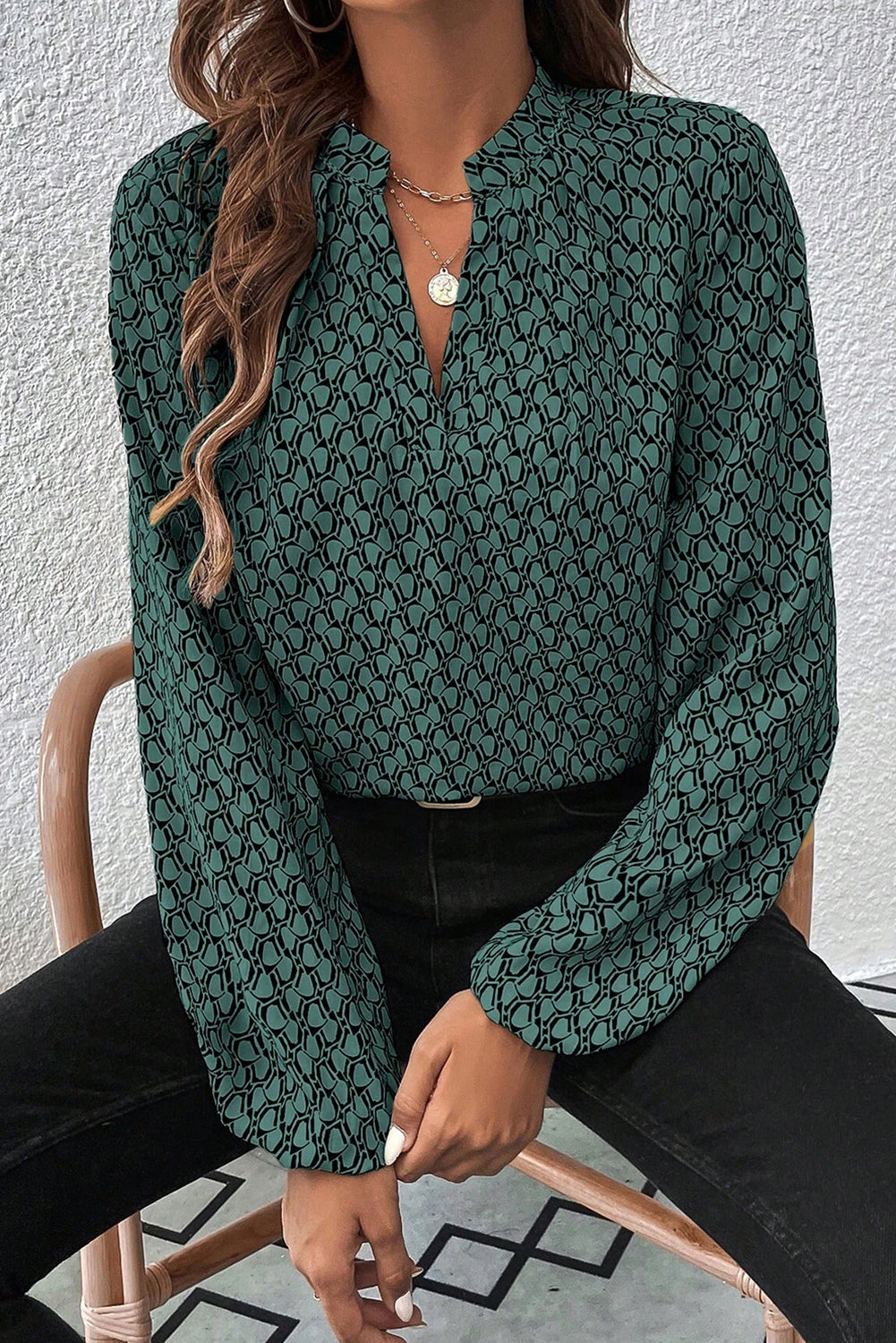 Geometric Puff Sleeve Blouse