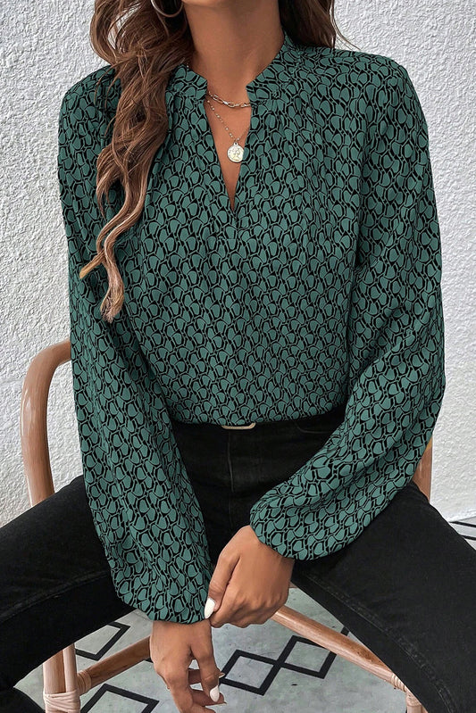 Geometric Puff Sleeve Blouse