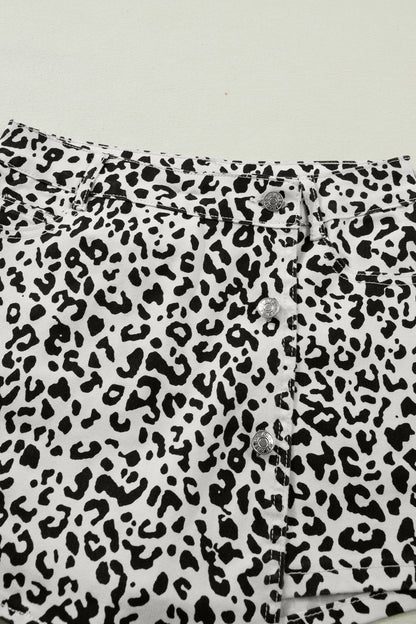 Leopard Denim Buttoned Overlap Shorts