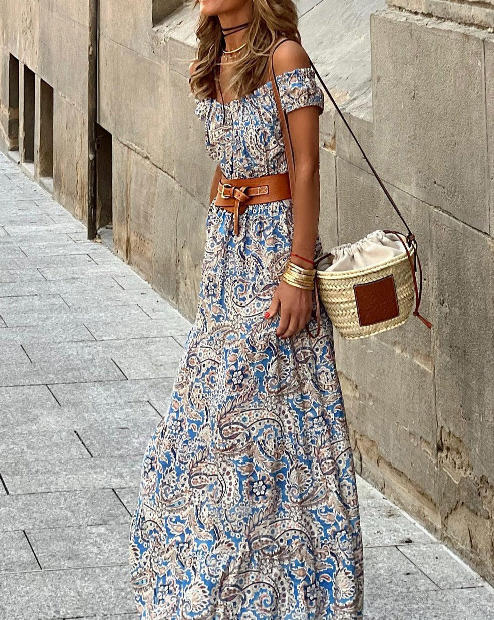 Paisley Off Shoulder Maxi Dress