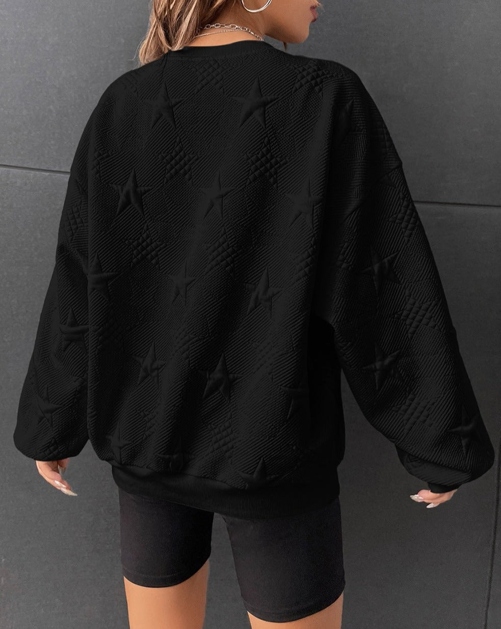 Star Embossed Drop Shoulder Sweatshirt