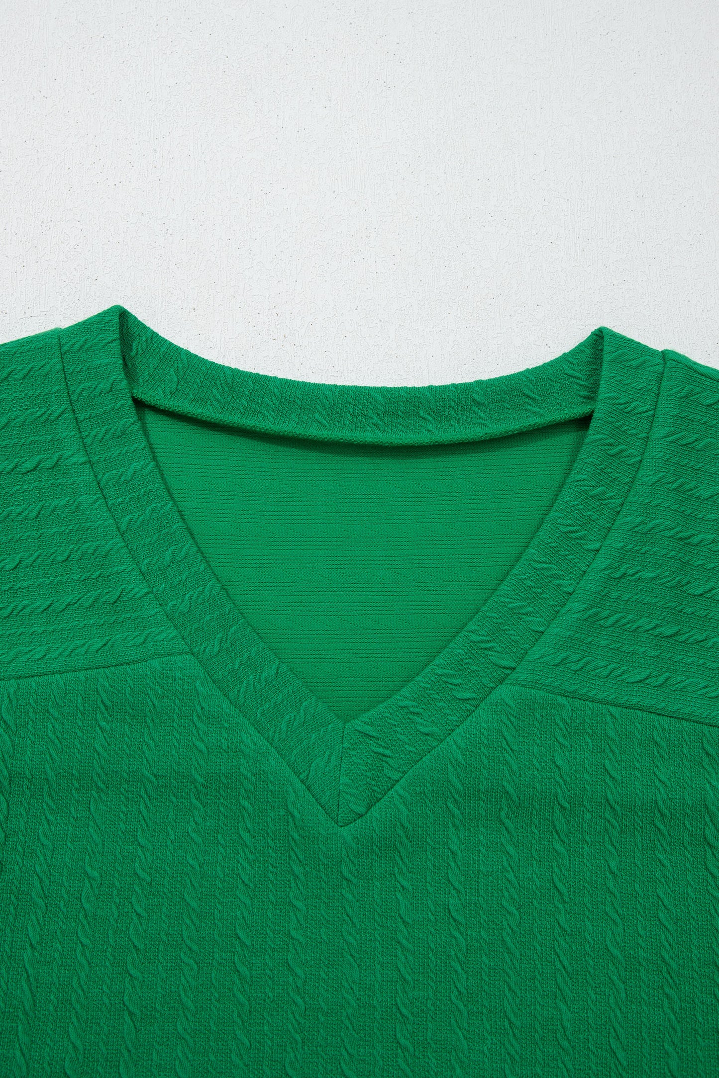 Cable Knit Textured V-Neck Short Sleeve T-Shirt