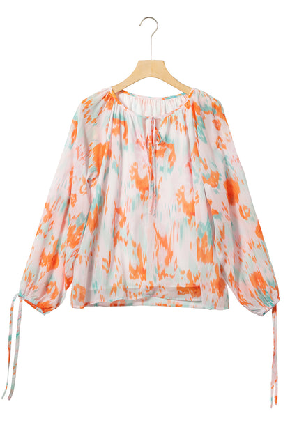 Abstract Floral Puff Sleeve Blouse