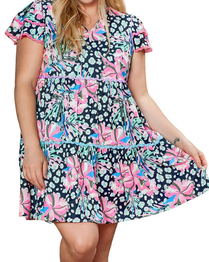 Floral Ricrac Trim Dress Plus Size