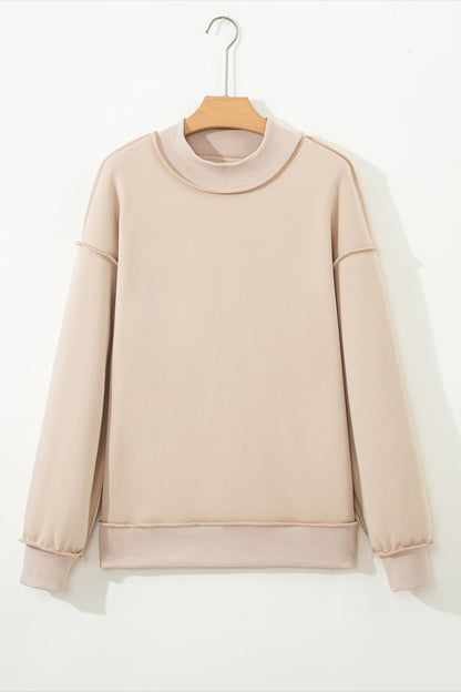 Solid Mock Neck Drop Shoulder Oversize Sweatshirt