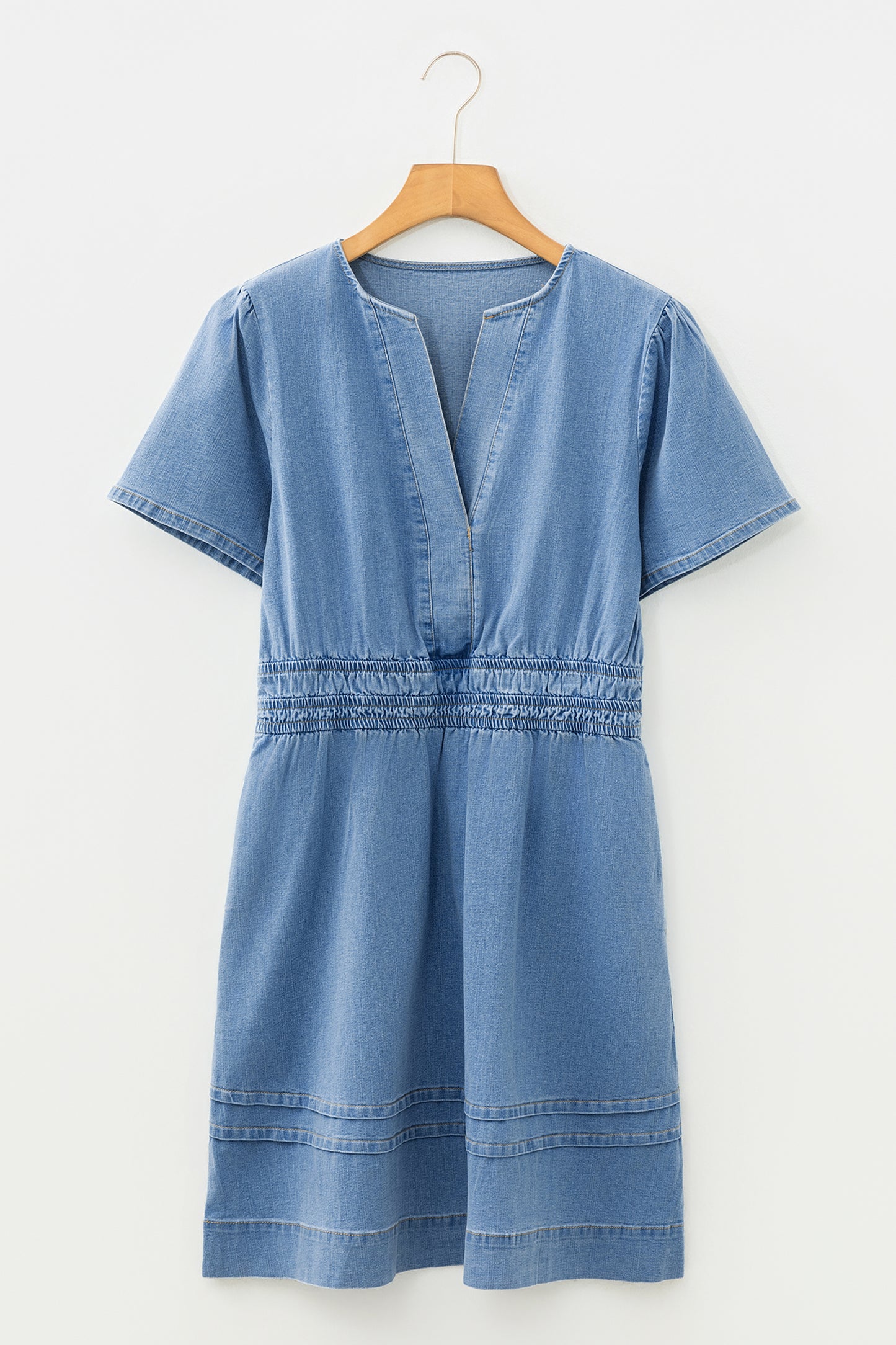Denim Elastic Waist Short Sleeve Mini Dress