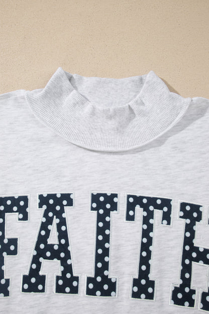 Polka Dot Slogan High Neck Baggy Sweatshirt