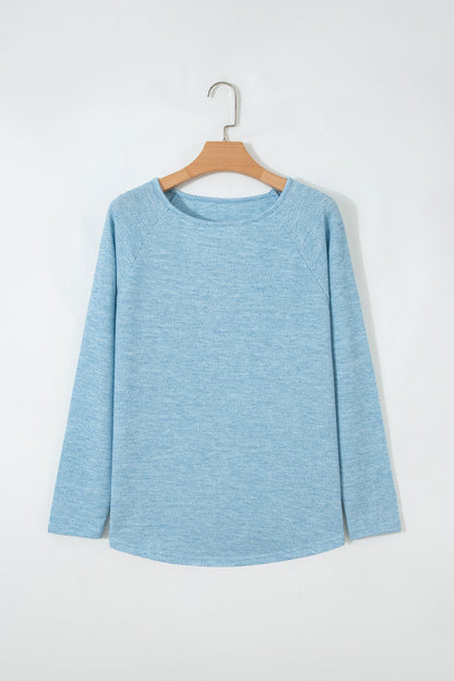Solid Textured Knit Raglan Long Sleeve Top