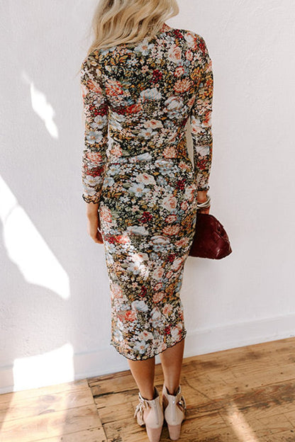 Floral Mock Neck Midi Dress