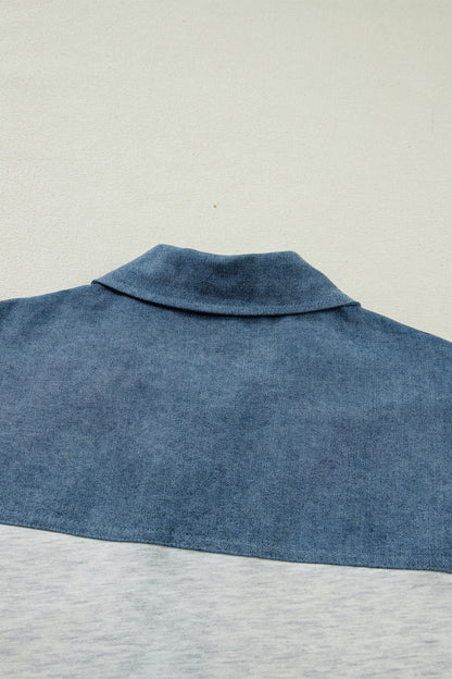 Colorblock Denim Patchwork Buttoned Polo Top